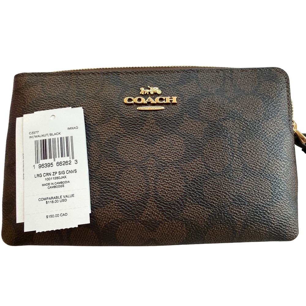 Coach Signature Canvas Walnut/Black Print Wristlet and Sunglass Case - Picture 4 of 6